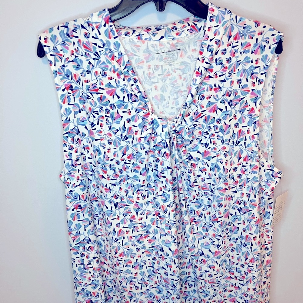 Talbots sleeveless blouse print pattern sz 2X Gathered neckline. EUC.